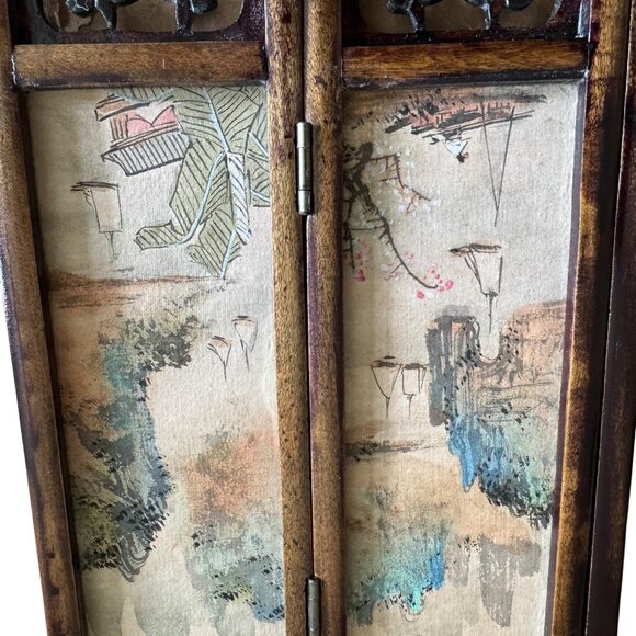 Asian Miniature Folding Screen Table Top Divider Screen Dollhouse Decor 4 Panel - Picture 10 of 16